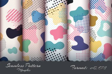 Retro Memphis Kusursuz Deseni Ayarla