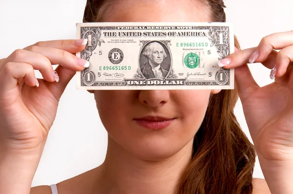 Girl and dollars — Stock Photo, Image