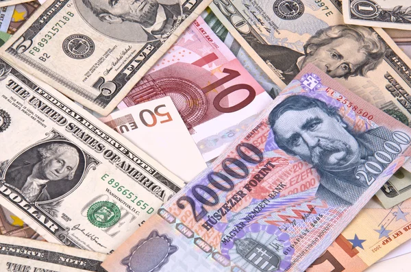 Euro, Dólar, Forint — Foto de Stock