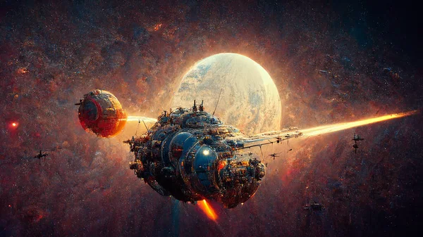 Spaceship Fire Space Star Galaxy Ship Alien Battle Fantastic