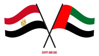 Mısır ve BAE Bayrakları Çapraz ve Sallanan Düz Stil. Resmi Orantı. Renkleri Düzelt.