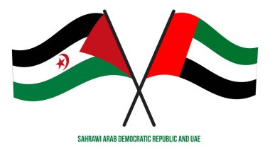 Sahrawi ve BAE Bayrakları Çarpıştı ve Sallanan Düz Stil. Resmi Orantı. Renkleri Düzelt.