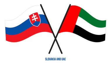 Slovakya ve BAE Bayrakları Çapraz ve Sallanan Düz Stil. Resmi Orantı. Renkleri Düzelt.