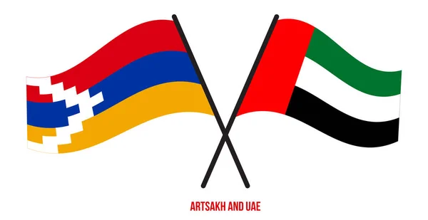 Artsaj Emiratos Árabes Unidos Banderas Cruzadas Ondeando Estilo Plano Proporción — Vector de stock