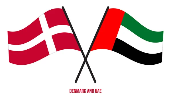 Drapeaux Danemark Des Émirats Arabes Unis Croisés Agitant Style Plat — Image vectorielle