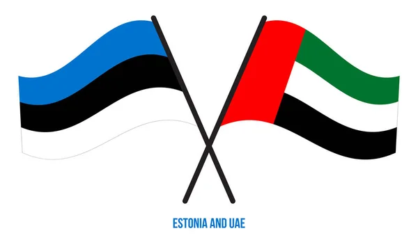 Estonia Emiratos Árabes Unidos Banderas Cruzadas Ondeando Estilo Plano Proporción — Vector de stock