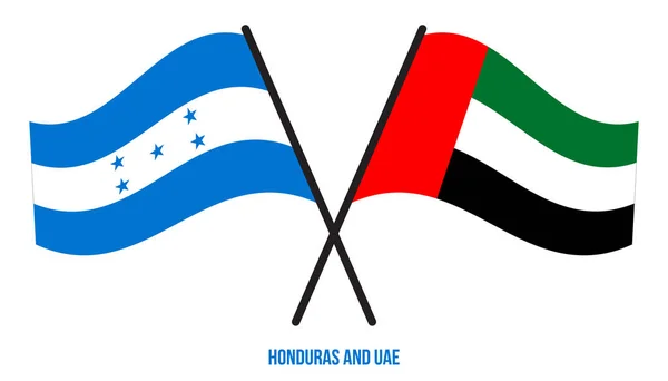 Banderas Honduras Emiratos Árabes Unidos Cruzadas Ondeando Estilo Plano Proporción — Vector de stock
