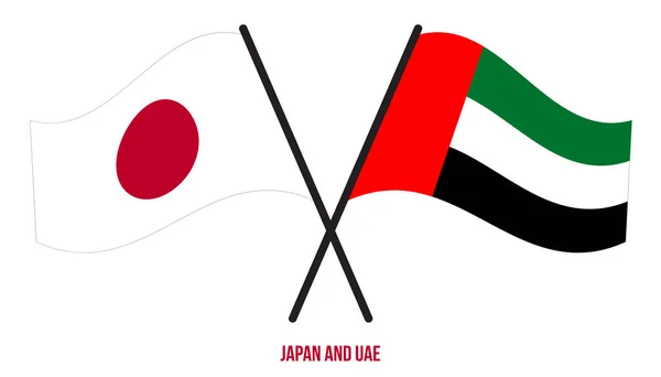 Banderas Japón Emiratos Árabes Unidos Cruzadas Ondeando Estilo Plano Proporción — Archivo Imágenes Vectoriales
