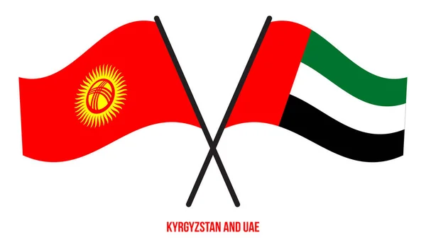 Кыргызстан Оаэ Пересекли Размахивают Плоскими Флагами Официальная Доля Правильные Цвета — стоковый вектор