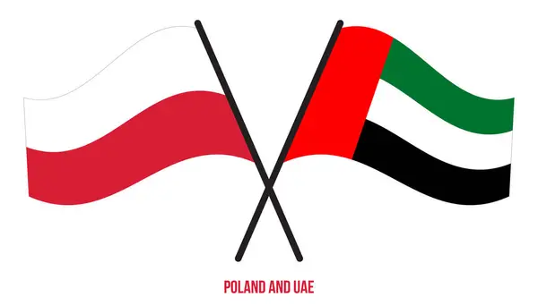 Polonia Emiratos Árabes Unidos Banderas Cruzadas Ondeando Estilo Plano Proporción — Vector de stock