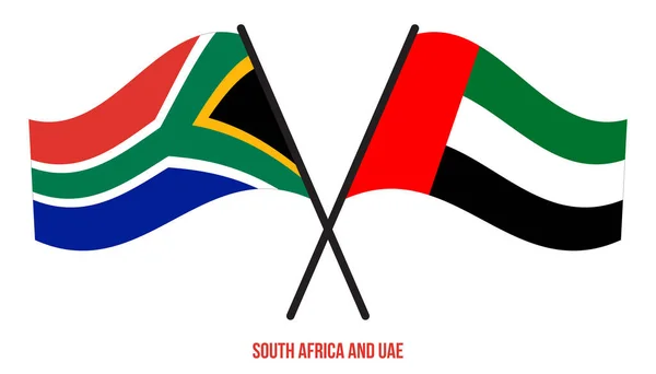 Νότια Αφρική Και Ηνωμένα Αραβικά Εμιράτα Σημαιάκια Διασταυρώθηκαν Και Κυματίζουν — Διανυσματικό Αρχείο