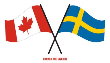 Kanada ve İsveç bayrakları çapraz ve dalgalı düz stil. Resmi Orantı. Renkleri Düzelt.