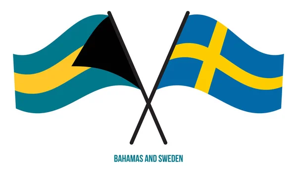 Μπαχάμες Και Σουηδία Σημαίες Διασταυρώθηκαν Και Κυματίζουν Επίπεδο Στυλ Επίσημη — Διανυσματικό Αρχείο