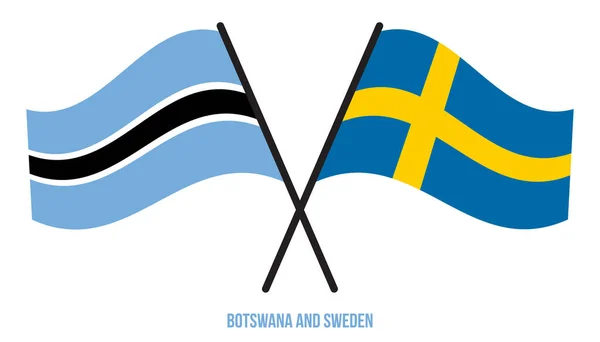 Botsuana Und Schweden Fahnen Kreuzten Und Schwenkten Flachen Stil Offiziell — Stockvektor