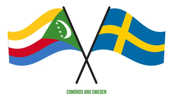 Les Comores Suède Drapeaux Croisés Agitant Style Plat Proportion Officielle — Image vectorielle