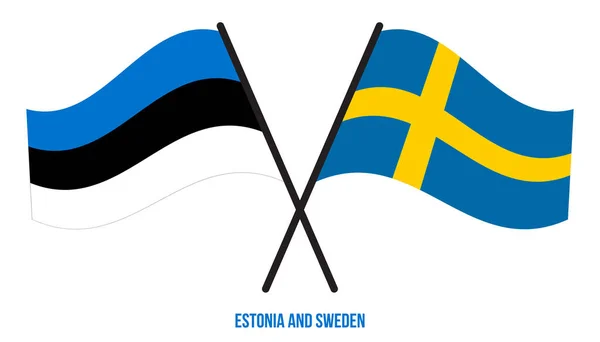 爱沙尼亚和瑞典国旗交叉摇曳的平面风格 官方比例 正确的颜色 — 图库矢量图片