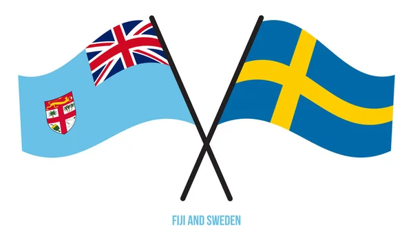 斐济和瑞典国旗交叉摇曳的扁平风格 官方比例 正确的颜色 — 图库矢量图片