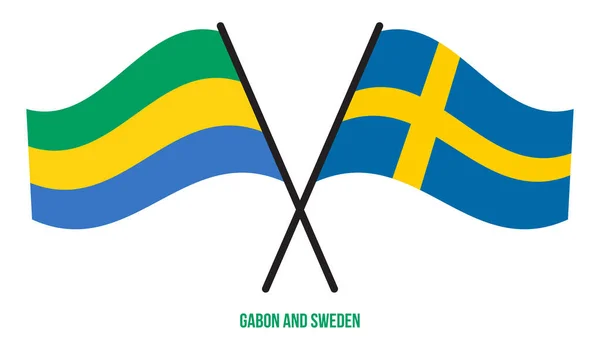 Drapeaux Gabonais Suédois Croisés Agitant Style Plat Proportion Officielle Couleurs — Image vectorielle