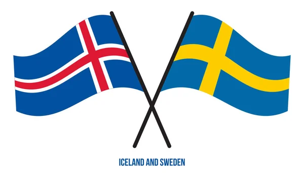 Флаги Исландии Швеции Пересекли Помахали Плоским Стилем Официальная Доля Правильные — стоковый вектор