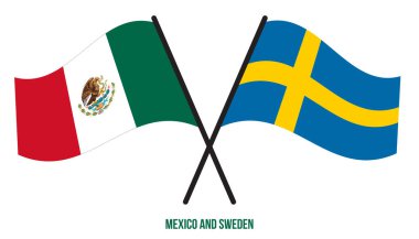 Meksika ve İsveç Bayrakları Çarpıştı ve Sallanan Düz Stil. Resmi Orantı. Renkleri Düzelt.