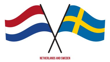 Hollanda ve İsveç Bayrakları Çapraz ve Dalgalı Düz Tarz. Resmi Orantı. Renkleri Düzelt.