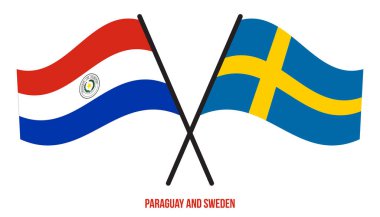 Paraguay ve İsveç Bayrakları Çarpıştı ve Sallanan Düz Stil. Resmi Orantı. Renkleri Düzelt.