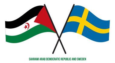 Sahrawi ve İsveç Bayrakları Çapraz ve Sallanan Düz Stil. Resmi Orantı. Renkleri Düzelt.
