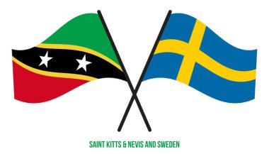 Saint Kitts & Nevis ve İsveç Bayrakları çapraz ve Sallanan Düz Stil. Resmi Orantı.