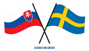 Slovakya ve İsveç Bayrakları Çarpıştı ve Sallanan Düz Stil. Resmi Orantı. Renkleri Düzelt.