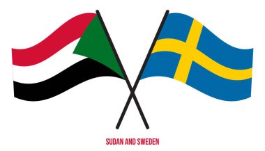 Sudan ve İsveç Bayrakları Çarpıştı ve Sallanan Düz Stil. Resmi Orantı. Renkleri Düzelt.