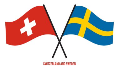 İsviçre ve İsveç Bayrakları Çarpıştı ve Sallanan Düz Stil. Resmi Orantı. Renkleri Düzelt.