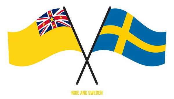 纽埃和瑞典国旗交叉摇曳的平面风格 官方比例 正确的颜色 — 图库矢量图片