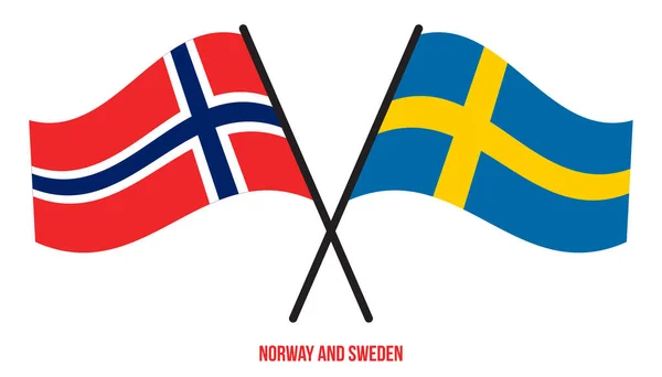 Flagi Norwegii Szwecji Przekroczyły Machały Płaskim Stylem Oficjalna Proporcja Prawidłowe — Wektor stockowy