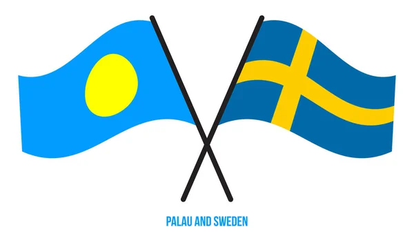 Παλάου Και Σουηδία Σημαίες Διασταυρώθηκαν Και Κυματίζουν Επίπεδη Στυλ Επίσημη — Διανυσματικό Αρχείο