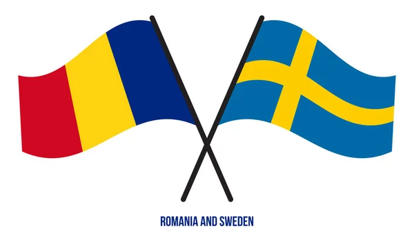 Romênia Suécia Bandeiras Cruzadas Acenando Estilo Plano Proporção Oficial Cores — Vetor de Stock
