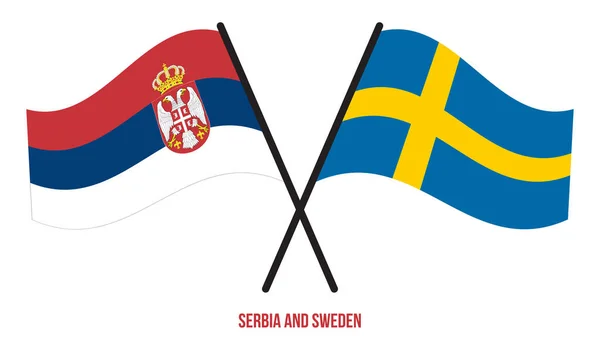 Serbia Sweden Flags Crossed Waving Flat Style Official Proportion Correct — Stock Vector