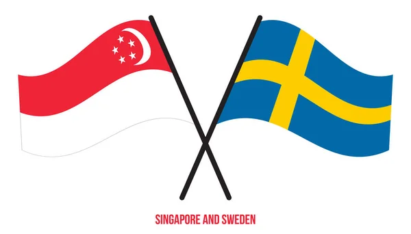 Singapore Sweden Flags Crossed Waving Flat Style Official Proportion Correct — Stock Vector