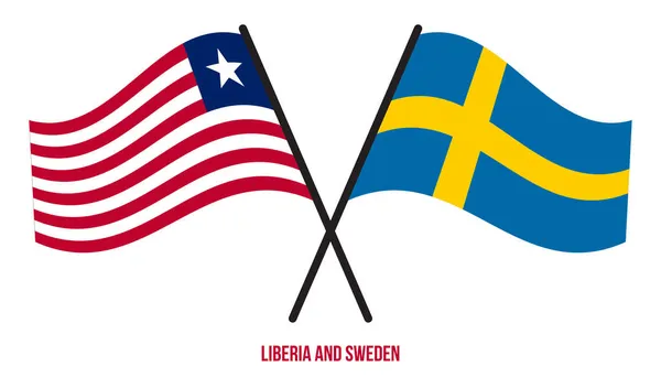 利比里亚和瑞典国旗交叉摇曳的平面风格 官方比例 正确的颜色 — 图库矢量图片