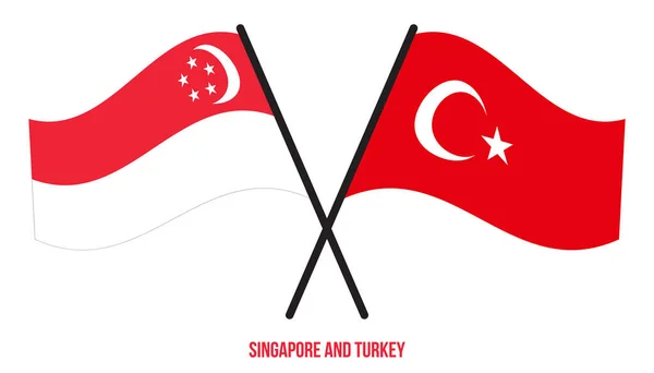 Singapore Turkey Flags Crossed Waving Flat Style Official Proportion Correct — Stock Vector