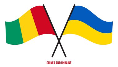 Gine ve Ukrayna Bayrakları Çapraz ve Sallanan Düz Tarz. Resmi Orantı. Renkleri Düzelt.