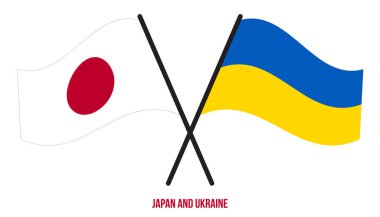 Japonya ve Ukrayna Bayrakları Çarpıştı ve Sallanan Düz Stil. Resmi Orantı. Renkleri Düzelt.