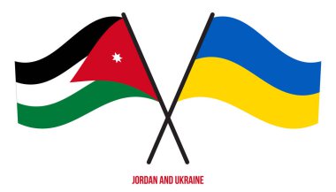 Ürdün ve Ukrayna Bayrakları Çarpıştı ve Sallanan Düz Stil. Resmi Orantı. Renkleri Düzelt.