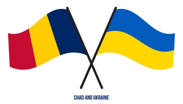 Drapeaux Tchadiens Ukrainiens Croisés Agitant Style Plat Proportion Officielle Couleurs — Image vectorielle