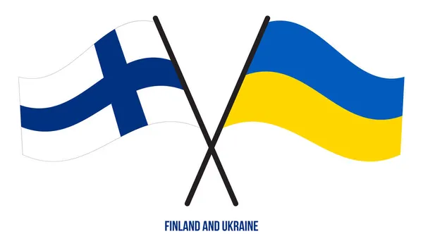 芬兰和乌克兰国旗交叉摇曳的平面风格 官方比例 正确的颜色 — 图库矢量图片