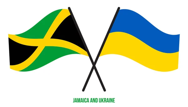 Jamaica Oekraïne Vlaggen Gekruist Zwaaien Platte Stijl Officiële Proportie Juiste — Stockvector