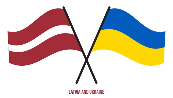 Die Flaggen Lettlands Und Der Ukraine Wehten Flachen Stil Offiziell — Stockvektor