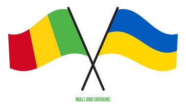 Mali ve Ukrayna Bayrakları Çapraz ve Sallanan Düz Tarz. Resmi Orantı. Renkleri Düzelt.