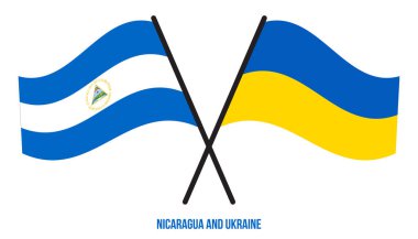 Nikaragua ve Ukrayna Bayrakları Çapraz ve Sallanan Düz Stil. Resmi Orantı. Renkleri Düzelt.