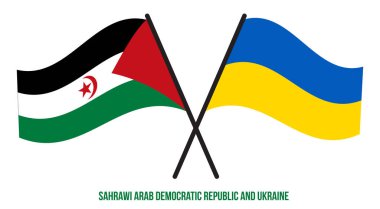 Sahrawi ve Ukrayna Bayrakları Çapraz ve Sallanan Düz Stil. Resmi Orantı. Renkleri Düzelt.