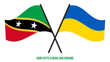 Saint Kitts & Nevis ve Ukrayna Bayrakları Çapraz ve Sallanan Düz Stil. Resmi Orantı.